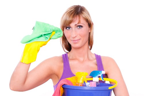 Carpet cleaner sorting recyclable packaging and cleaning materials in Chelsfield